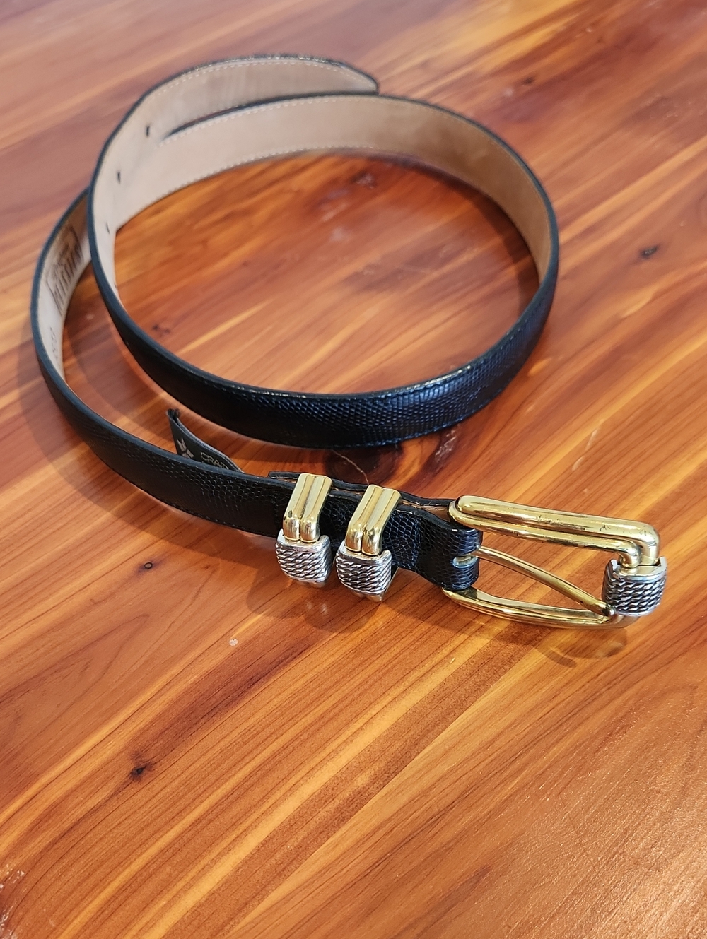 Brighton Black Leather Belt with Gold & Silver Buckle Accents
